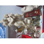 Resin Three Graces Figure Group, lacquered box, stoneware bottle, plated wares, Buddah, etc:- One