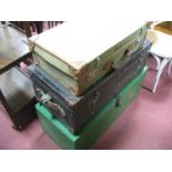 A Canvas Demob Case. dated 1972, vintage cycle helmet, fez, ladies riding hat etc, travel trunk