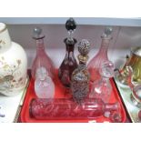 Seven Various Glass Decanters, including two XIX Century examples:- One Tray