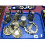 Three Brass Monkey Candlesticks, 4lb weight, hors d'oeuvre, horseshoe:- One Tray