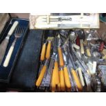 A Quantity of Cutlery, cased and loose, trinket box, candlestick, etc:- One Box