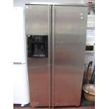 An AEG Double Door Fridge Freezer, with ice dispenser, in grey.