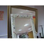 A Gilt Framed Rectangular Wall Mirror, another in floral frame. (2)