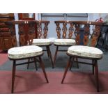 Set of Four Ercol Style Dining Chairs, with Fleur De Lys backs on splayed legs.