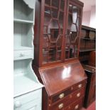 XIX Century and Later Mahogany Bureau Bookcase, the top with astragal doors, bureau with a fall