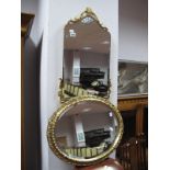 A Shaped Rectangular Bevelled Mirror, with decorative gilt moulding, an oval gilt framed bevelled