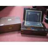 A XIX Century Rosewood Writing Slope, brass corner protectors and inset, with engraved dedication,