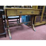 Walnut Sofa Table, with 'D' ended fall flaps, single and faux drawers, on shaped supports.