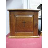 Early XX Century Oak Communion Box, with a brass carrying handle panelled door, with a cross.