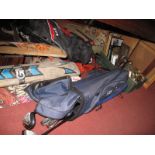 Golf Clubs, cricket bats, skateboard, pictures, cricket ball, etc.