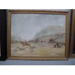 Mary Haigh, Hunting Scene, oil on board, signed and dated 74, 44 x 56.5cm.