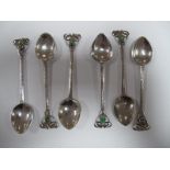 A Matched Set of Six Arts & Crafts Scottish Hallmarked Silver Tea Spoons, James Rankine Laing &