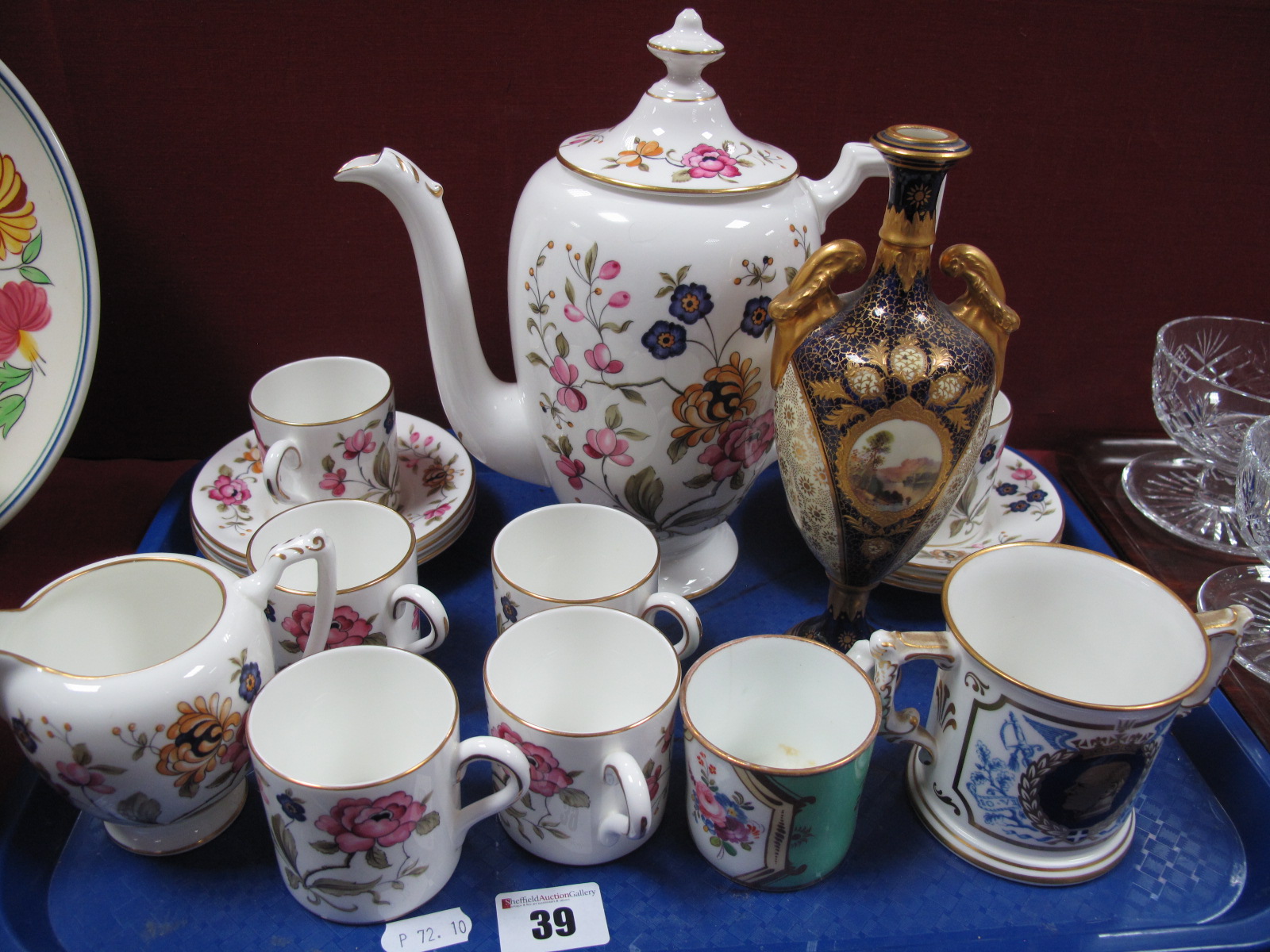 A Coalport 'San Remo' Coffee Service, of fourteen pieces including coffee pot. Coalport China vase