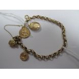 A Belcher Link Bracelet, suspending two charms, stamped "9K" to fastener; together with a 9ct gold