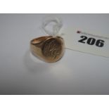 A Large Gent's Signet Ring, oval panel centre, initialled.