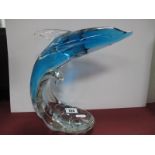 A XX Century Swedish Studio Glass Dolphin, by F.M. Konstglas (etched signature Ronneby Sweden to