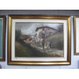 A Guido Borelli , Da Caluso - Walk Back to the Village, oil on canvas, signed lower left, label