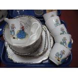 A c.1930's Wellington China Part Tea Set, printed and painted with a garden scene within black and