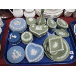 Wedgwood Jasper Ware, trinket trays and boxes in powder blue, green etc:- One Tray