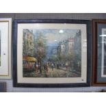 Caroline Burnett, A Busy French Street Scene, impressionist oil on board, signed lower right, 48 x