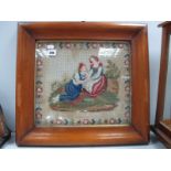 A XIX Century Needle and Woodwork Picture, of courting couple in garden, in period frame, 34 x 30cm