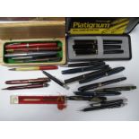 Platignum Pen Set, fountain pens, Sheaffer, Esterbrook, Iridium point and other pens.
