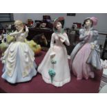 Royal Worcester Figurine 'Masquerade', Royal Doulton 'Laura' HN 2705 and 'Julia' HN 2706. (3)