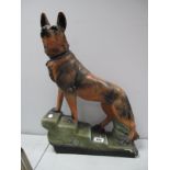 A 1930's Painted Plaster Model Alsatian, on rising steps.