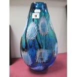A Modern Art Glass Vase, with an abstract opaque design on a blue ground, 34.5cm high.