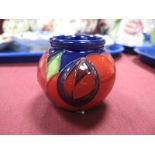 A Moorcroft Miniature Vase, painted in the 'Red Rose' pattern, designed by Emma Bossons, shape 55/2,
