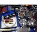 Plated Tea Wares, Wedgwood Kutani Crane trinket dish (boxed) sovereign scales, cased spoon and a