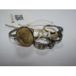 A Ladies Cameo Style Dress Ring, depicting male form, collet set, stamped "9ct"; together with two