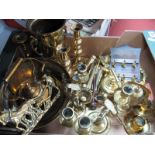 Brass Ware to include Chinese bowl, baluster vase, candlesticks, letter rack, kettles:- One Box