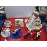 Royal Doulton Figurines, 'Summer's Belle' HN 5107, five others smaller:- One Tray