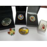 A Sterling Silver & Enamel Maple Leaf Brooch, Siam & Mexican examples plus three Micromosaic