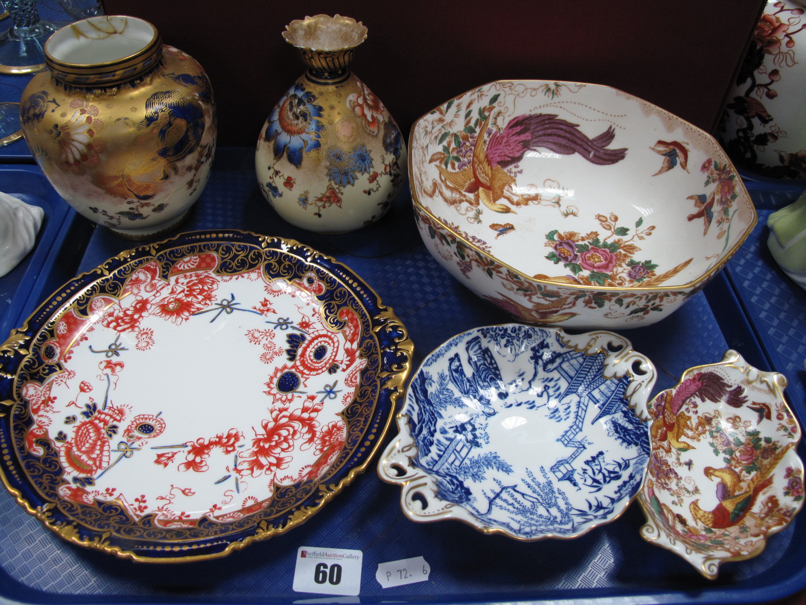 A Royal Crown Derby 'Olde Avesbury' Octagonal Bowl, 20.5cm wide, early ovoid vase, another (