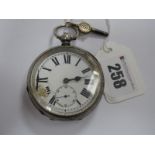 A Hallmarked Silver Cased Openface Pocketwatch, the white dial (damages) with black Roman numerals