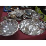 Four Piece Plated Tea Set, twin handles tray, decorative footed dish, swing handled dish, mug,