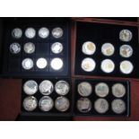 Twelve Banknote Series Commemorative Coins, seven European Currencies examples, changing UK coin