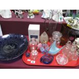 A Caithness Atomiser, glass jugs, tear drop spill vase, bottles etc:- One Tray, and a silvered