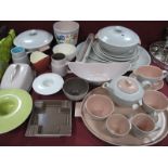 Poole Pottery Two Tone Table Ware, including:- Tea for Two on tray, two tureens, ashtray, posies;