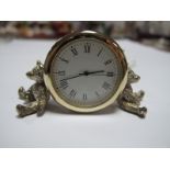 A Modern Hallmarked Silver Mounted Child's Clock, with teddy bear supports.