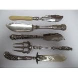 Silver Butter Knife Birmingham 1836, silver fish knife, silver apostle fork, mother of pearl