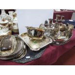 Assorted Plated Ware, including trays, candelabrum, cruet, sugar shaker, posies, lidded butter dish,