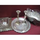 A Pair of Chester Hallmarked Silver Candlesticks, (marks rubbed), each on spreading square base (