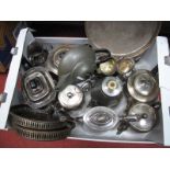 Assorted Plated Tea Ware, including "Trafalgar Pewter" teapot, trays, etc:- One Box