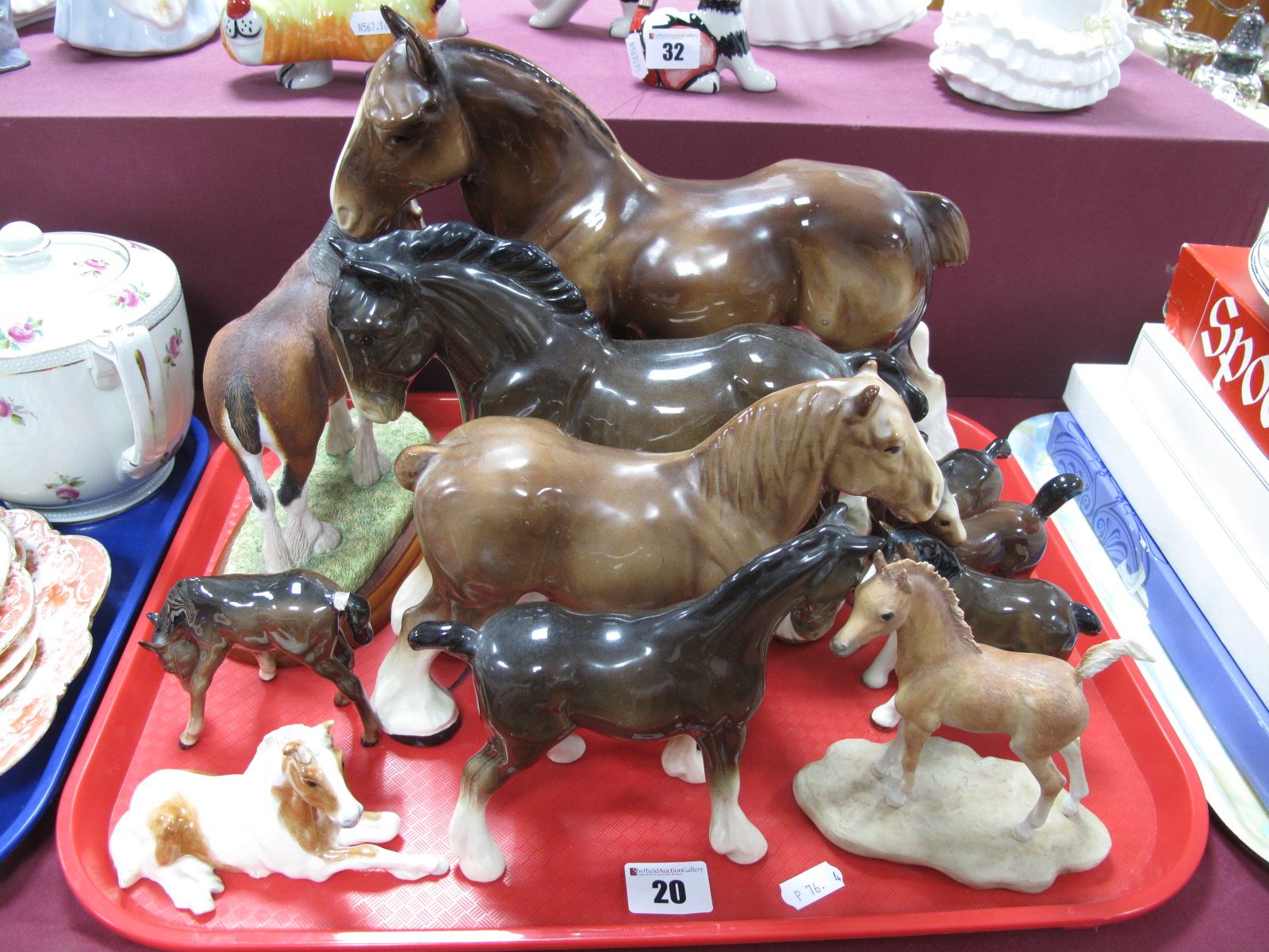 Nine Pottery Horses, including Beswick, J Anne Butler of Keswick resin pony. Border Fine Art