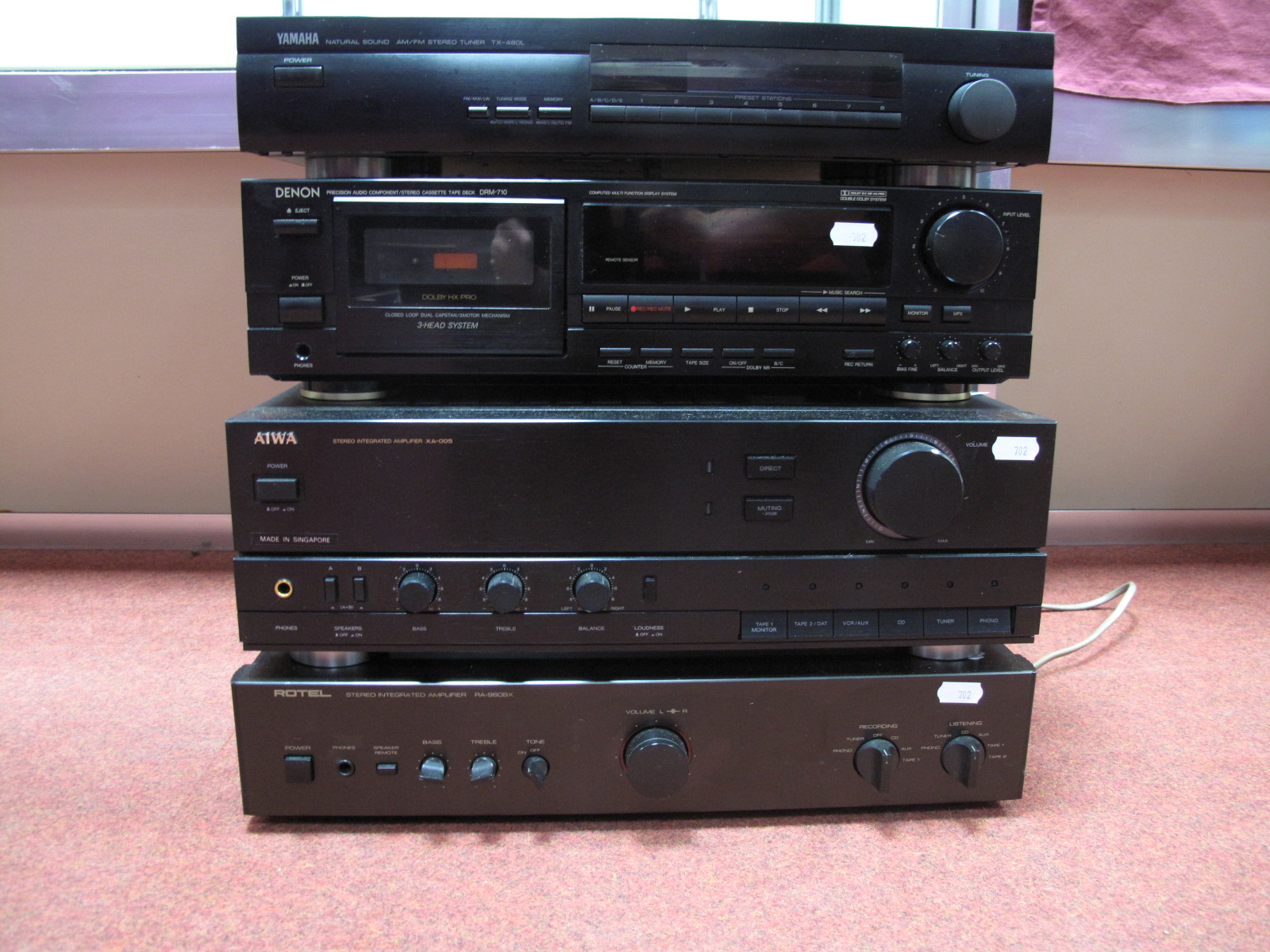 Audio - An Aiwa AMP XA-005, a Denon DRM-710 cassette deck, Rotel RA-960BX stereo integrated amp