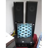 A Pair of Mission 702e Floorstanding Two Way Reflex Speakers, n black ash and a Sherwood AX-4050R