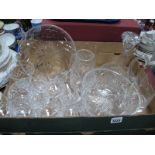 A Ships Decanter, Thomas Webb fruit bowl, Tudor plate, other glass ware:- One Box
